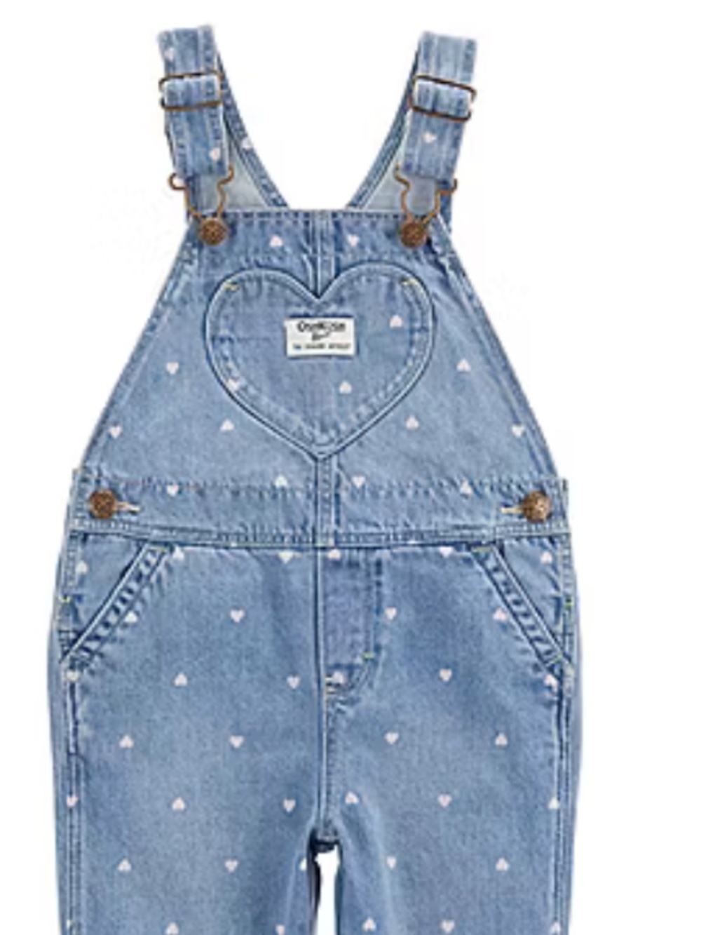 OshKosh B’gosh Girls Light Blue Denim Overalls Pink Heart Prints & Bib Pocket 3T